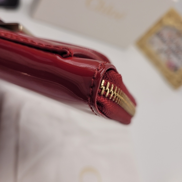 CHLOE Cherry Shiny Red Leather Long Wallet in Excellent Condition! Made in Italy - Picture 10 of 13